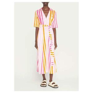 EMPORIO SIRENUSE Ottavia Stripe Ikat Print 100% Cotton Midi Dress